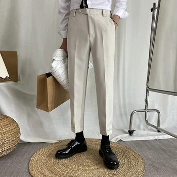 Oamenii de Afaceri de Birou de Moda Casual Slim Fit Glezna-lungime Pantaloni Costum de sex Masculin coreean Streetwear Vintage Negru Creion Pantaloni