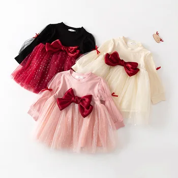 2022 Noi Fetele rochie de primavara-toamna rochii pentru 0-6 ani, copii casual rochie cu maneci lungi ochiurilor rochie de prințesă arc de moda rochie de