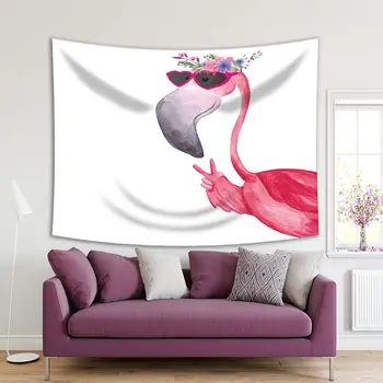 Tapiserie Flamingo în ochelari de Soare și o Coroană de flori Salut Vara Animale Exotice Decorative Distractive Desene animate cu Ridicata