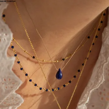 Albastru Inchis Taie Colier Cu Margele Clavicula Lanț De Ornament