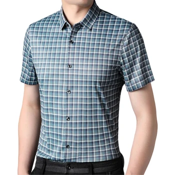 2022 Afaceri Tricouri Casual pentru Vara Zăbrele Maneca Scurta Regular de Mari Dimensiuni Formale de Îmbrăcăminte Mens Butonul Office Până Bluze