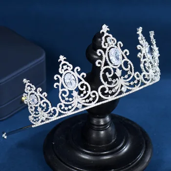 Moda Nouă Rundă de Mireasa Clasice Couronne De Mariage Coroane de Lux Eliptic Zirconia de Nunta Petrecere Mare Coroana pentru Femei C-81