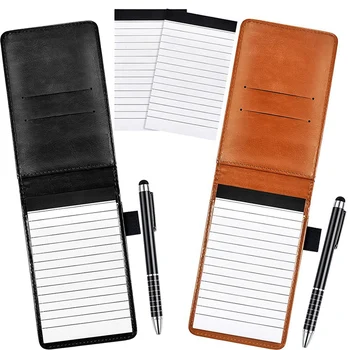 Mini Buzunar Notepad Set PU Notebook-uri de Afaceri Orizontală Notepad Cu 50 De Foi Căptușite Pentru Birou Si Scoala,Maro+Negru