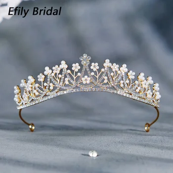 Efily Cristal Pearl Nunta De Flori Stras Tiara Mireasa Coroana Par Mireasa, Accesorii Femei, Bijuterii De Păr Petrecere Caciulita