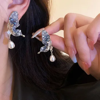 Moda Aripi de Fluture Perla Picătură Cercei pentru Femeile Dulce Elegant Spumante de Cristal Cercei Bijuterii de Nunta
