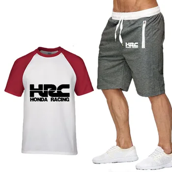 2020 Nouă Bărbați T-Shirt HRC cursa de motociclete Masina Logo-ul Imprimat Vara Gradient Casual de Bumbac Barbati tricou+pantaloni scurți costum 2 buc