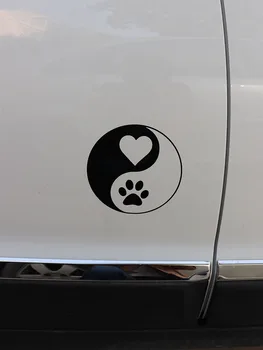 Formă circulară Siluete Autocolant Auto Yin și Yang Pisica Urme de Vinil Decal Negru/Argintiu 15.3x15.3CM