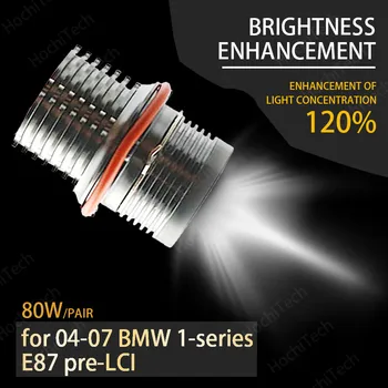 6000K 80W LED-uri Albe Lumini Angel Eyes Inel Marker Becuri pentru perioada 2004-2007 BMW seria 1 E87 pre-LCI Super Luminoase