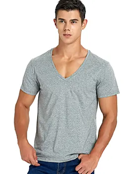 B5001 T-shirt voor Mannen Low Cut Vneck Vee Sus Teuri Slim Fit Korte Oxley Modul Mannelijke tricou Onzichtbare Ondershirt