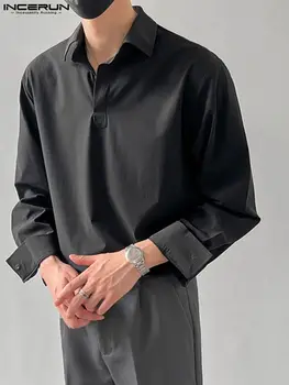 INCERUN Topuri 2022 Stil coreean de Culoare Solidă pentru Bărbați Bluza Casual Streetwear de sex Masculin Pierde Toate-meci de Simplu, Tricouri cu mâneci Lungi S-5XL