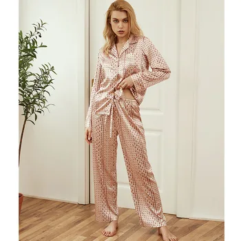Maneca de sex Feminin Subțire Acasă Haine de Moda de îmbrăcăminte de noapte 2020Autumn Femei Seturi de Pijama de Mătase Sleepwear Sexy Diamond Design Pijama Mult
