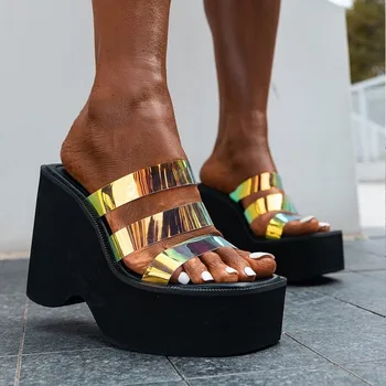 2022 Vara În Alb Și Negru Indesata Toc Catâri Tocuri Înalte De Moda Casual Platforma Wedge Sandale Zapatos De Mujer 1