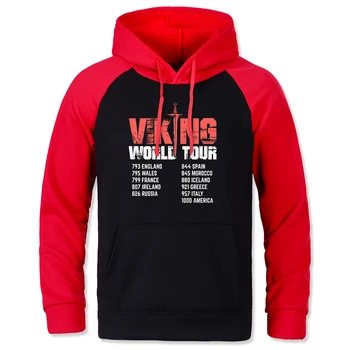 Viking World Tour Litere Tipărite de Înaltă Calitate Supradimensionat Barbati cu Gluga de Lână Sport Raglan Hanorace Hanorac Casual Hoodie Om