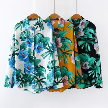 Casual de vara Tricouri Femei Hawaii Sărbătorile de Turn-down Guler Imprimate Topuri Si Bluze Direct cu Maneci Lungi Imprimate Îmbinat Tricou