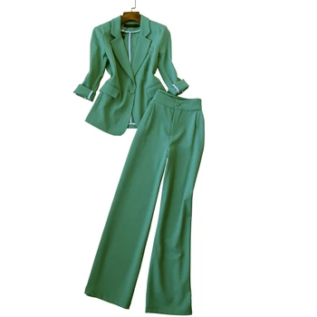Femei din două piese costume de moda elegant pionieri set mâneci lungi butonul 2 bucata costum jacheta talie mare pantaloni largi picior costum
