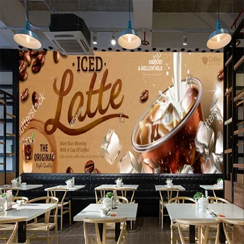 Personalizate 3d Iced Latte cu Lapte Fotografie Tapet Cafe Takeaway Potabilă Magazin Industria de Decor de Perete de Hârtie 3D Papel De Parede 3d
