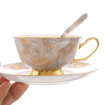 Rafinat piatră de marmură textura ceașcă de cafea Frumos pastorală pictat de aur ceramice ceașcă de cafea după-Amiaza cesti de ceai