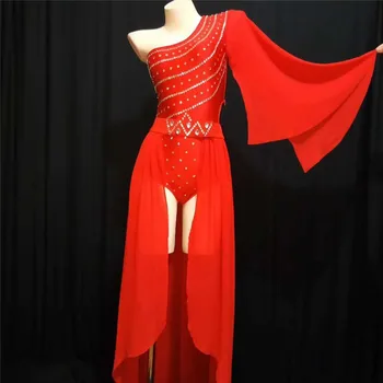 R50 Roșu rochie sexy femeie de dans body performanță etapă catwalk show salopeta dj fusta petrecere poartă costume costume