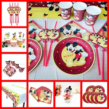 Pentru 6 Copii Red Mickey Mouse Consumabile Partid Decoratiuni Ziua De Nastere Favoruri De Partid Față De Masă Baloane Pernele De Acoperire Caketopper