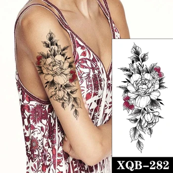 Fructe De Culoare Impermeabil Tatuaj Temporar Autocolant Negru Bujor Flori De Trandafir Design Tatuaje False Flash Tatuaje Braț De Arta Corp Pentru Femei