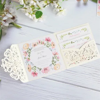 Personalizat invitatie de nunta florale introduce card design tri-fold plivitul carte de buzunar multi culori 50pcs