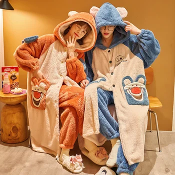 Pijamale Femei Toamna și Iarna Fleece Coral Îngroșat Celebritate pe Internet plus Dimensiune pijama de Flanel Bărbați Homewear Costum