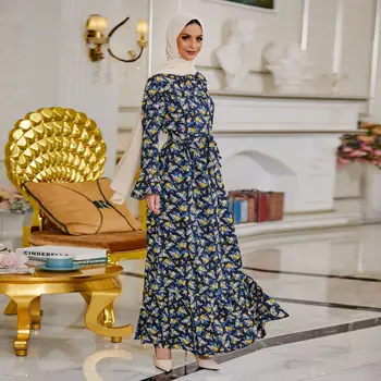 Rochie Musulman Orientul Mijlociu Print Pentru Femei Rochie In Clos Cu Maneci Rochie De Imprimare Dubai Abaya Turcia Musulmană Moda Halat Donsignet