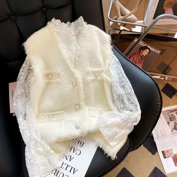 Elegant V-neck Pearl Button Cardigan de Buzunar Nou 2022 Femei Mici Parfumuri Pulover Vesta Sacou Casual Moda Haina de Sus