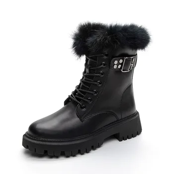 Pantofi De Iarna Pentru Femei Blana De Iepure, Cizme Platforma De Pluș Cald Pantofi Stil Coreea Cizme De Zăpadă De Moda De Iarna Botine Botas