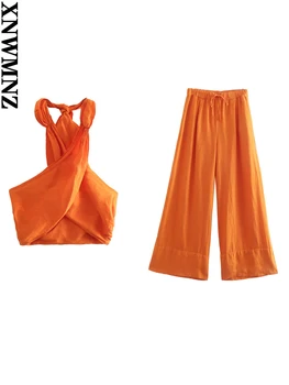 XNWMNZ 2022 Femei de Moda Stil Stațiune Scurt, Lenjerie de Sus sau de Talie Mare Cordon Elastic Curea de Pantaloni Largi Picior de sex Feminin Costum Chic