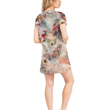 Art acuarela flori de mari dimensiuni de imprimare pierde t-shirt femei fusta de vara noi supradimensionat strada tendință rochie cu mânecă scurtă