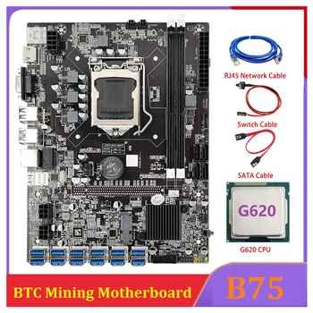 B75 ETH Miniere Placa de baza 12 PCIE La USB Cu CPU G620+ Cablul de Rețea RJ45 LGA1155 Suport DDR3 B75 USB BTC Miner
