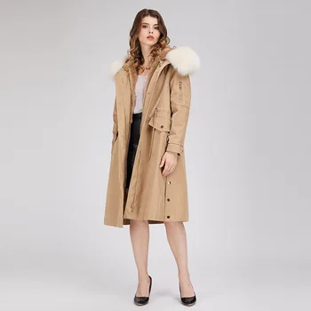 2019 Noua Moda Proaspete de Blană de Vulpe guler de Blana de Iepure Rex Linie Parka Coat Strat Cald În timpul Iernii Femei Capac Parka Coat