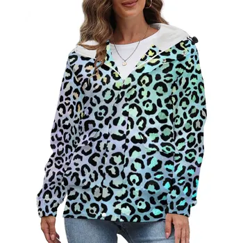Curcubeu Leopard Jachete Calde De Iarnă Animal Print Estetice Hanorac Casual, Haine De Îmbrăcăminte Exterioară Pentru Femei Jacheta Design Supradimensionat Îmbrăcăminte