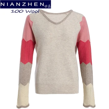 NIANZHEN 100% Wool V-Neck Pulover de Primăvară Caldă Moale Tricotate Imprimare Pulovere 2022 Nou Toamna Lână Maneca Lunga Jumper Femeie