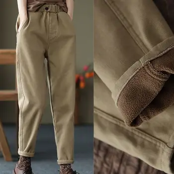Fleece Pantaloni pentru Femei Pantaloni Casual Harem Moda coreeană Butonul Zbura Toamna Iarna Lungime de Glezna Solid Pantaloni Femei pantaloni de Trening