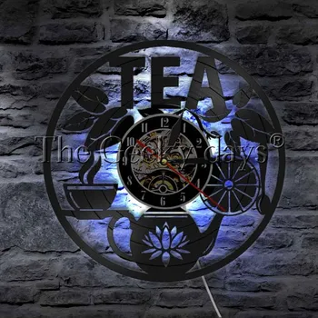 Ceainic Vintage Design Retro Ceai Timp de Lumină Led-uri de Vinil Ceas de Perete Bea Ceai CD Record Ceas 3D Decor Acasă Băutură Ceas