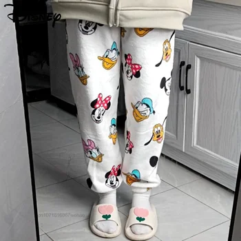 Disney Mickey Mouse Donald Duck Desene Animate Sleepwear Pantaloni Pentru Femei În Toamna Și Iarna Coral Pantaloni De Catifea Îngroșat Vrac Cald