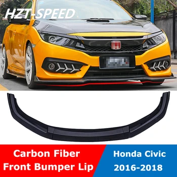 3piece Aspect Fibra de Carbon-Negru Masina Fața Inferioară a Barei de protecție de Buze Difuzor Spoiler Body Kit Pentru Honda Civic Sedan 4Dr 2016 2017 2018