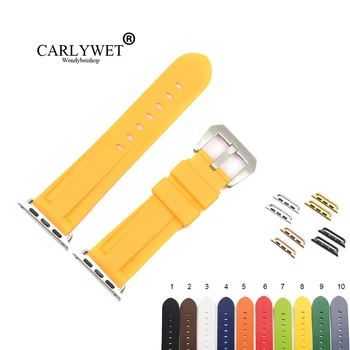 CARLYWET Moda 38 40 42 44mm Galben Maro din Cauciuc Siliconic de Înlocuire Watchband Încheietura Curea Bucle Pentru Iwatch Serie 4/3/2/1
