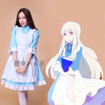 Stil Anime Kozakura Mari Menajera Cosplay Lolita Rochie Costum pentru Femei Costum Jumătate Maneca Costum Costum Albastru și Șorț Alb Rochii