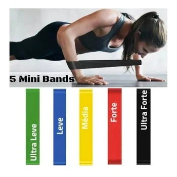 Kit 5 Faixas Elastica Mini Banda de Elastic Musculação Funcional Exercício Yoga Fisioterapia treino em casa