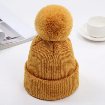 (1-5ani) Beanie Cald Pălării de Iarnă Copilului Fetelor Cap Căciuli Tricotate Pentru Fete Baieti coreean Capace Drăguț Pompom Blană Lână Pălărie Copii