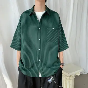Vara Tricou cu Dungi Moda pentru Bărbați Societatea Bărbați Cămașă Business Casual Shirt Mens Streetwear Liber Maneca Scurta Tricou M-5XL