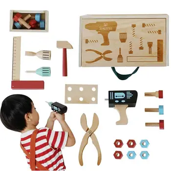 Copiii Pretind A Juca Instrument Copii Din Lemn Set De Scule Pentru Băieți Copii Set De Scule Cu Burghiu Clești Cu Șurub Bolt Jucărie Set De Scule Pentru Copii Mici, Băieți