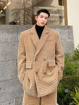 SYUHGFA Uzura Bărbați coreeană de Moda Streetwear Costum de Catifea Pentru Barbati 2023 Toamna Vrac Simplu cu Maneci Lungi Sacouri umeri
