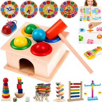 1Set de Lemn cu Ciocanul Mingea Cu Ciocanul Cutie de Culoare Cognitive Potrivire Jucărie pentru Copii de Învățare Timpurie Jucărie Cadou de Crăciun