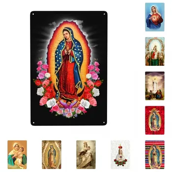 Vintage Fecioara Maria De Guadalupe Metal Semne Personalizate Mexic Catolică Saint Tin Placa de Poarta de Gradina Baruri Arta de Perete Decor 30x20cm