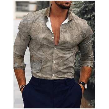 Noua Moda Toamna Barbati Tricouri Supradimensionate Tricou Casual Harta De Imprimare Topuri Cu Maneci Lungi Barbati Haine De Bal Cardigan Bluze De Înaltă Calitate