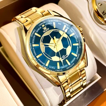 Bărbați WatchesTop Brand Cuarț Ceas pentru Bărbați Impermeabil din Oțel Inoxidabil Ceas de mână de Aur Albastru de Fotbal Cadran fotbal